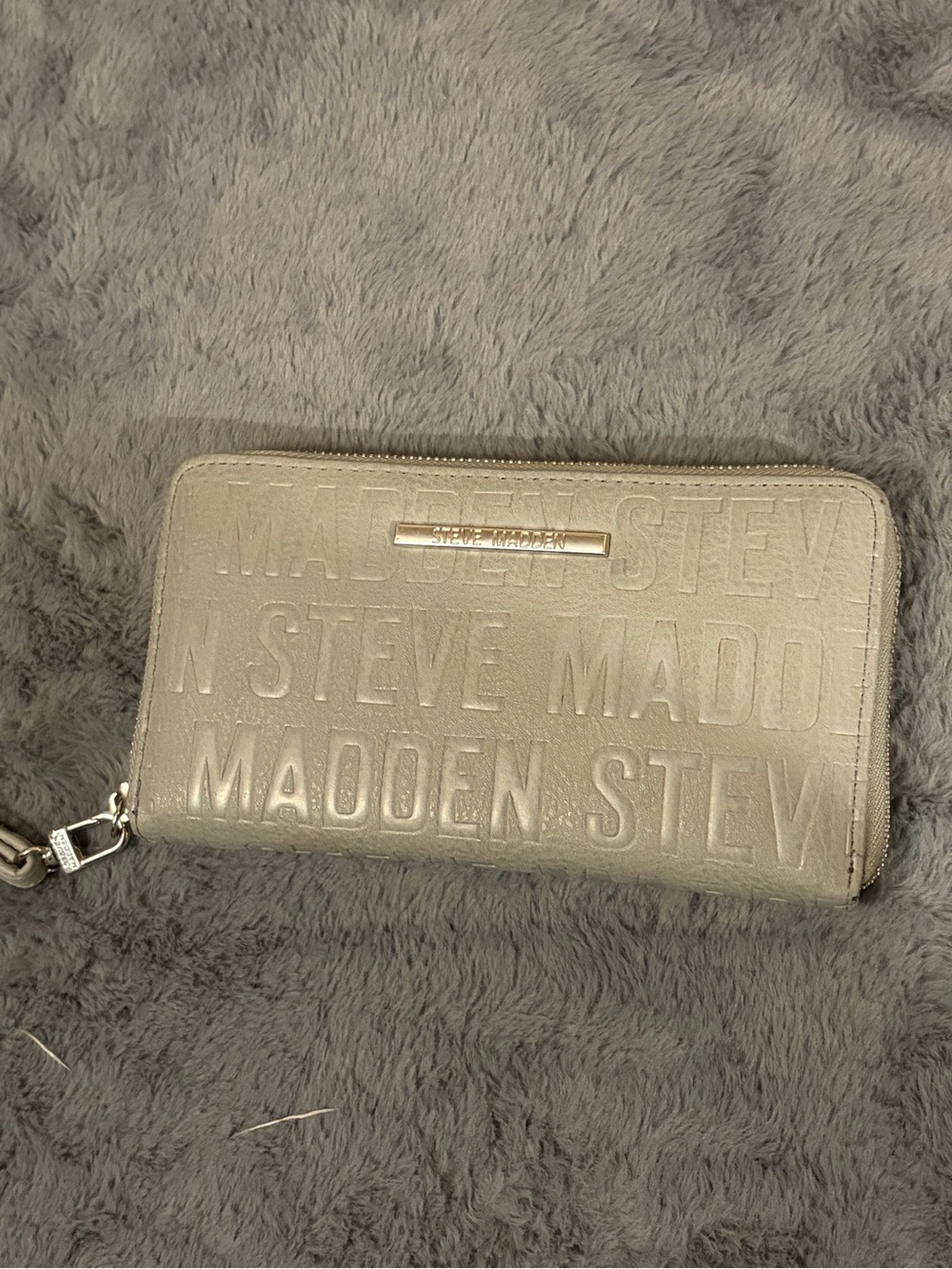 Steve Madden Metallic Taupe Zip Wallet with Logo Embossing